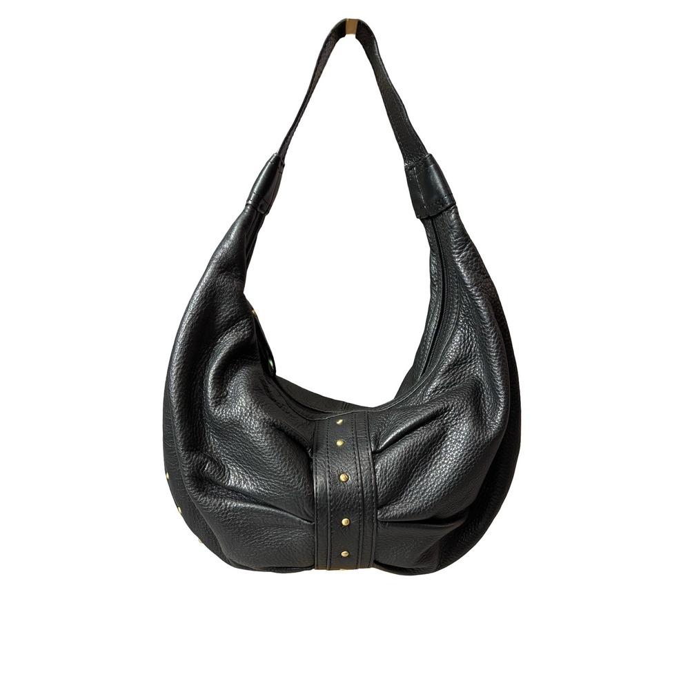 Pursuits Ltd Black Leather Y2K Studded Slouchy Hobo Shoulder Bag